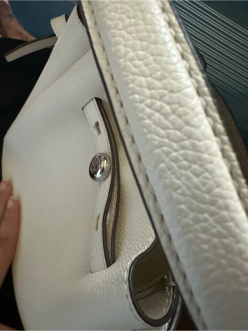 Tory Burch Ivory Pebbled Leather Crossbody with Silver Logo